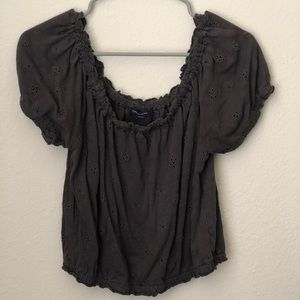 American Eagle embroidered puff-sleeve top